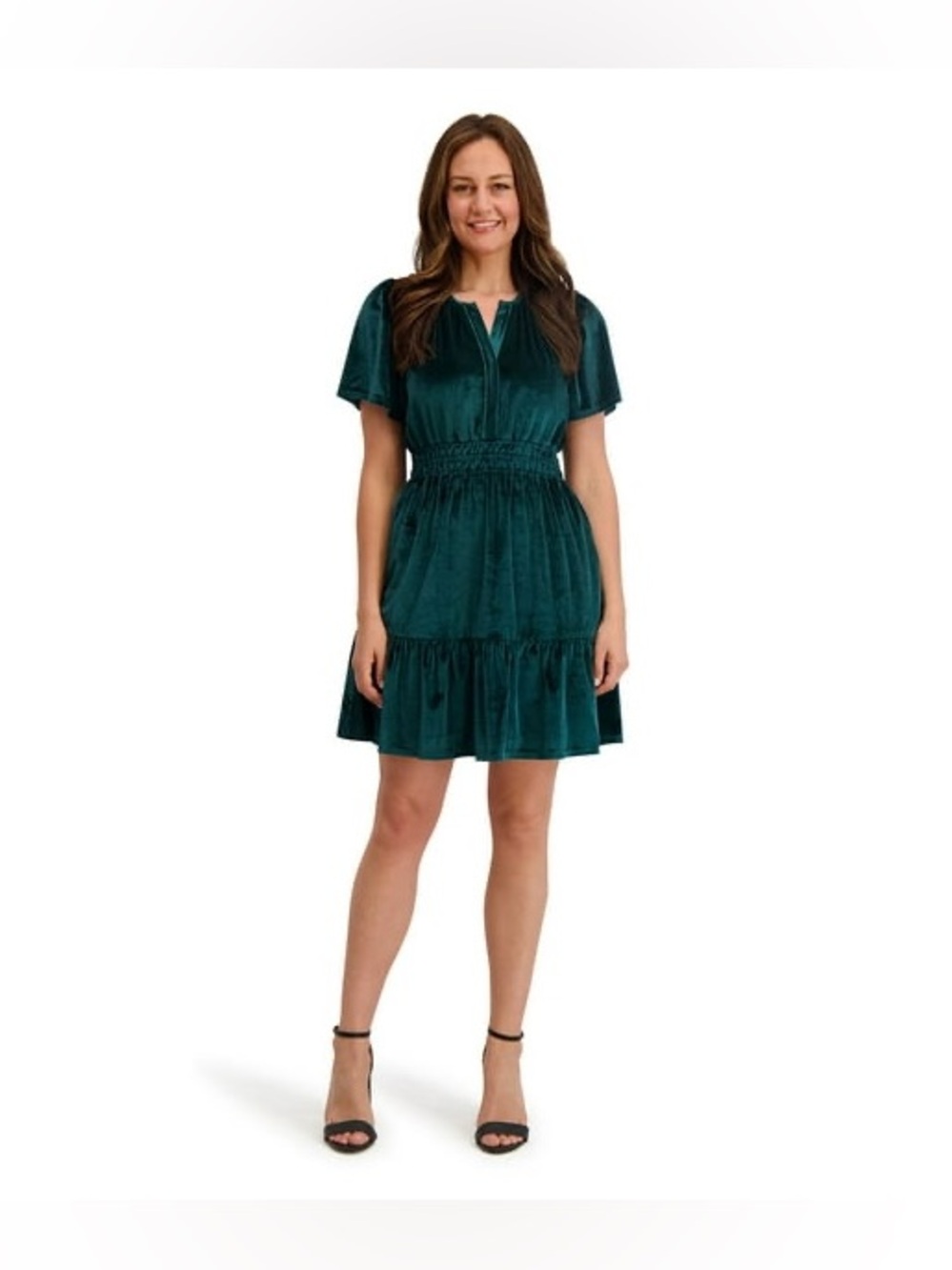 French Connection Velvet Mini Dress Womens M Green Christmas Holiday Pockets NEW